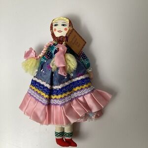 Handmade Russian Folk Doll Traditional Dress Braids Tag Authentic Collectible